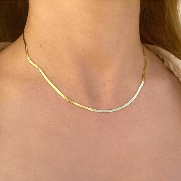 18K Gold Plated 3mm Herringbone Chain Necklace*Snake Chain*Sleek Minimalist - Picture 9 of 12